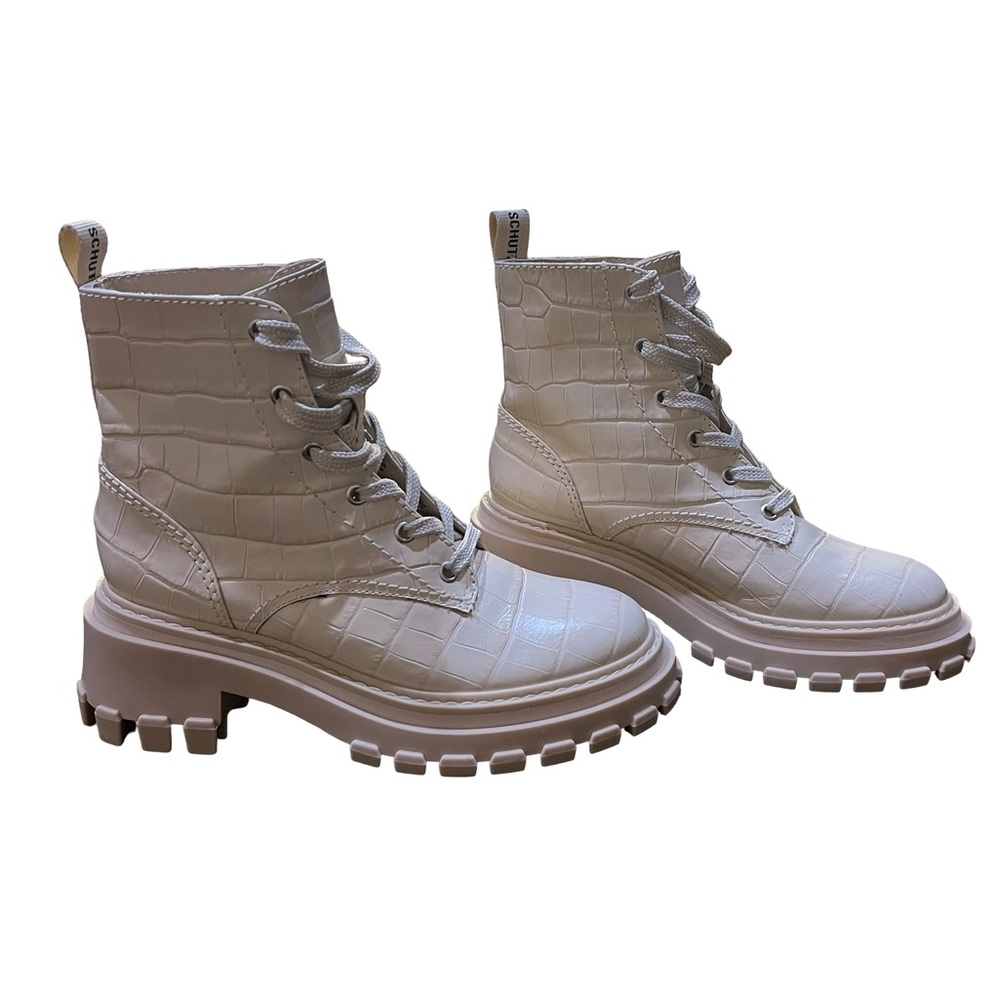 Schutz Orly Crocadile Print Combat Boots